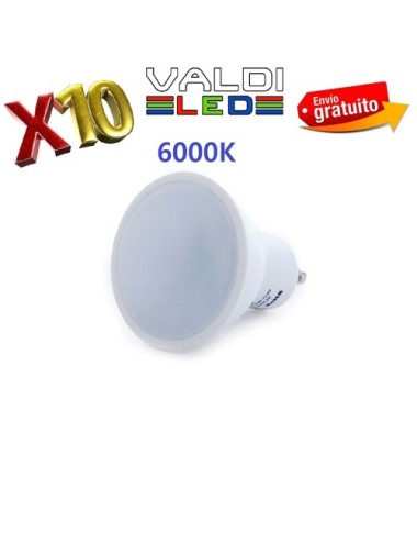 Pack 10 Bombillas LED GU10 6W 6000ºK con Envío Gratis.
