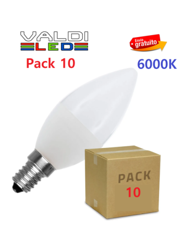 Pack 10 Bombillas LED E14 5W Tipo Vela 6000ºK con Envío Gratis.