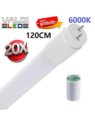 Pack de 20 Tubos Led T8 120cm 18W de Cristal 6000k con Conexión un Lateral y Envío Gratis.