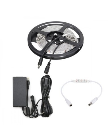 Tira de 300 LEDs 72W SMD5050 12VDC Azul Transformador/Dimmer x5M y Envío Gratis
