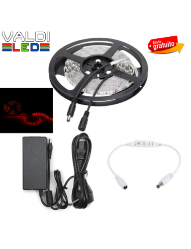 Tira de 300 LEDs 72W SMD5050 12VDC Rojo Transformador/Dimmer x5M y Envío Gratis