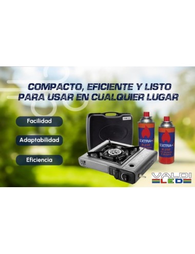 Cocina Hornillo portátil Extra+ dual + 2 botellas de gas + Maletín y Envío Gratis.